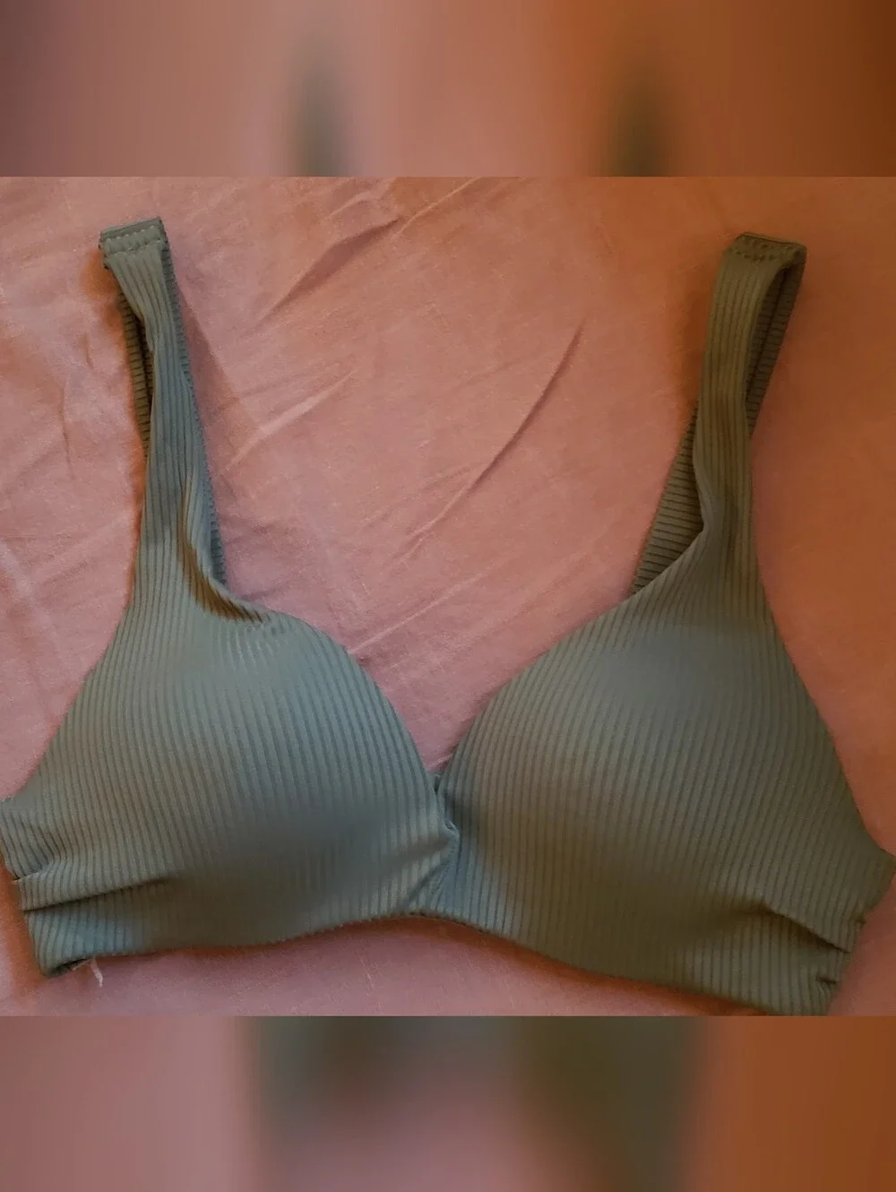 H&M - Padded Ribbed Olive Green Bikini Top